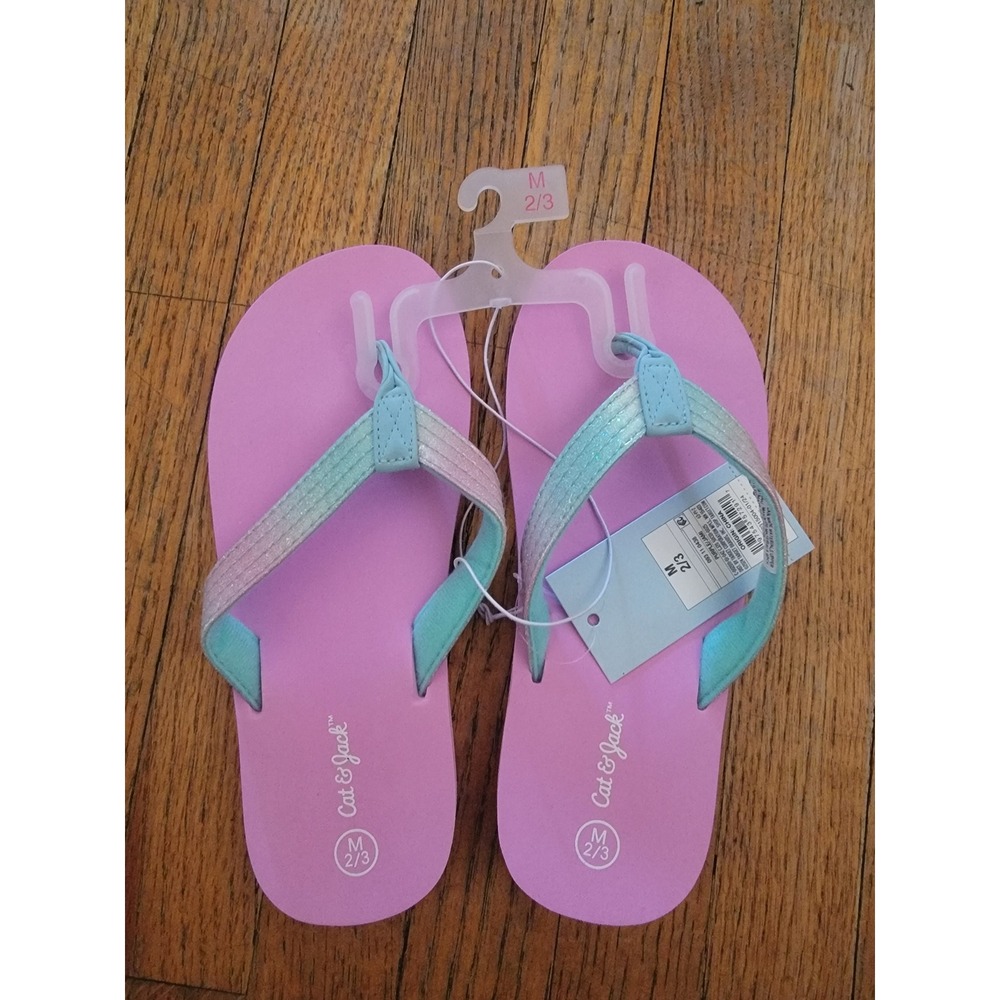 Cat & Jack‎ Girls Pink Blue Ombre Flip Flop Sandals Size M 2/3 NWT